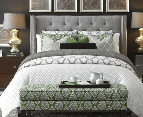 Elegant bedroom with green and white decor