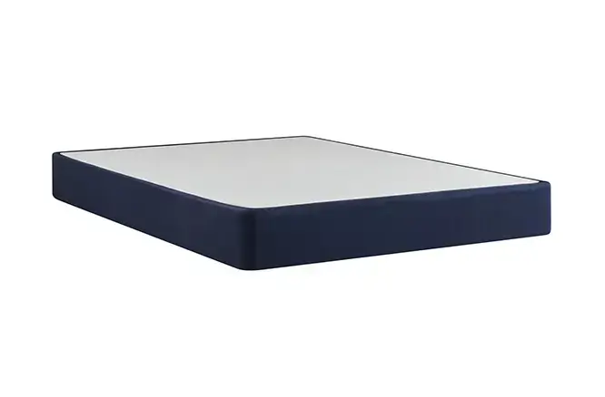 Navy and white queen-size mattress foundation.