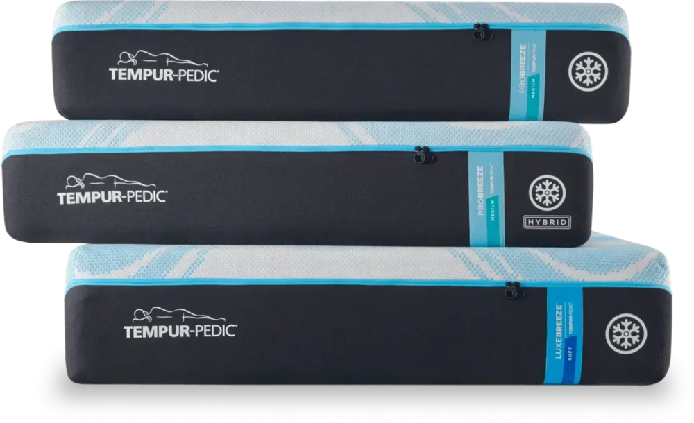 Tempur-Pedic ProBreeze LuxeBreeze mattresses stacked together.
