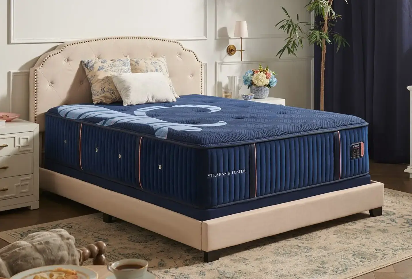 Elegant bedroom with luxurious navy mattress