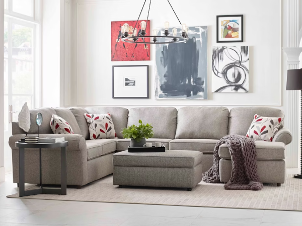 Modern living room with gray sectional sofa