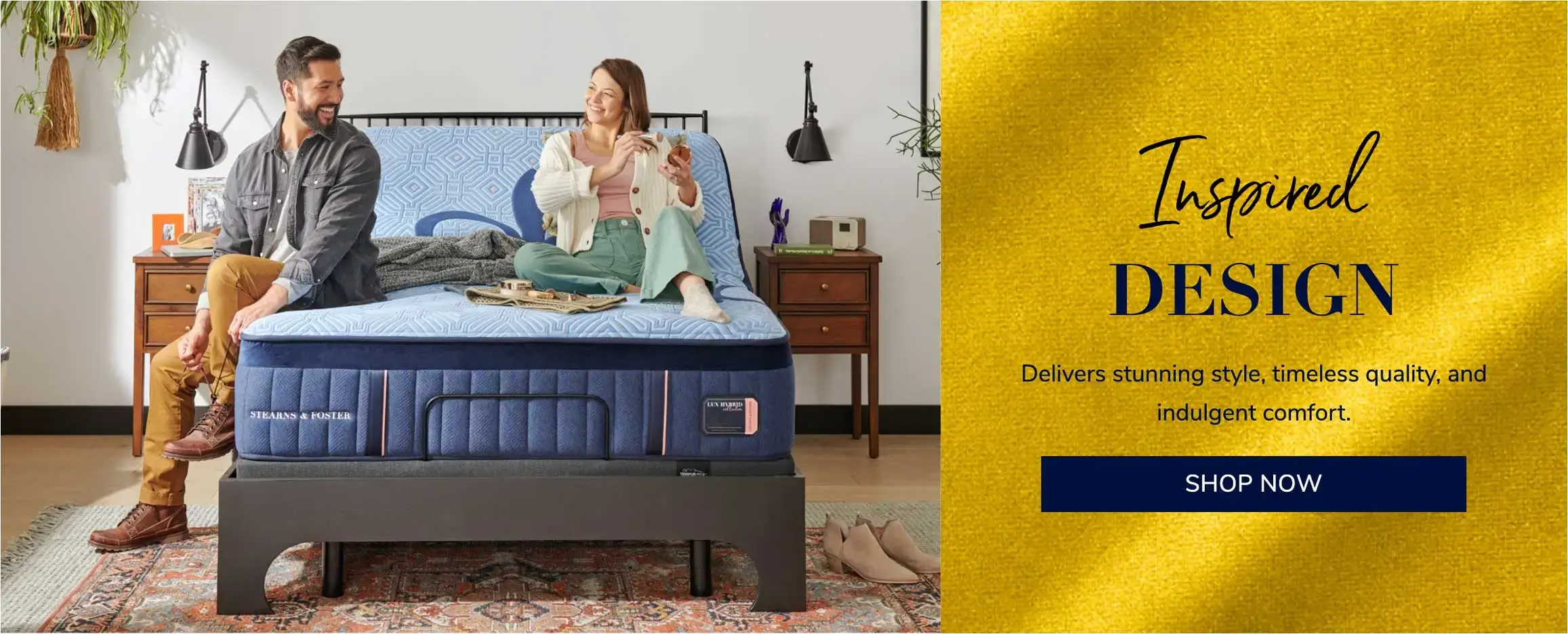 Couple enjoying Stearns & Foster mattress quality.