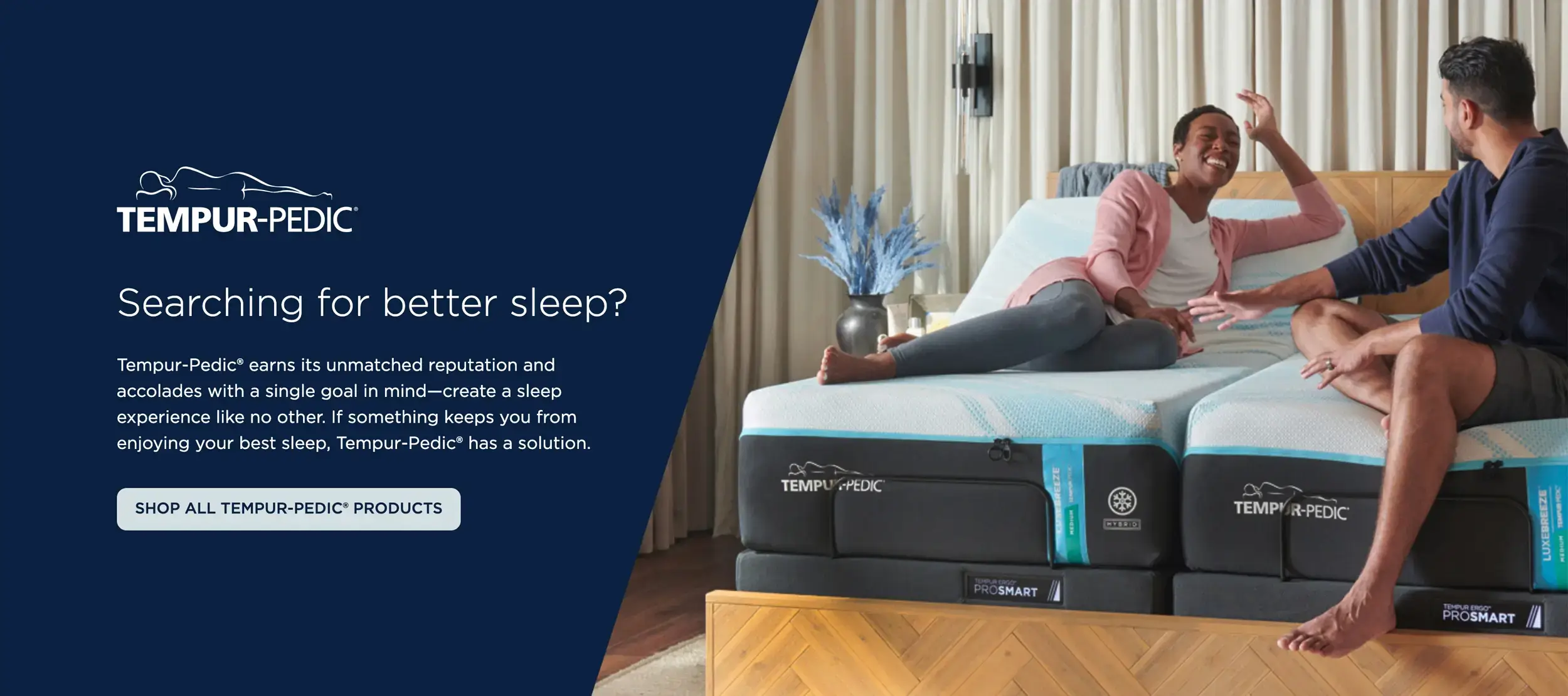 Couple on Tempur-Pedic mattress, seeking better sleep solution.