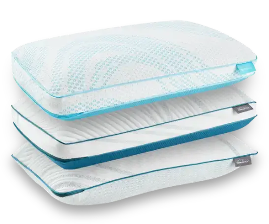 Stack of three memory foam pillows