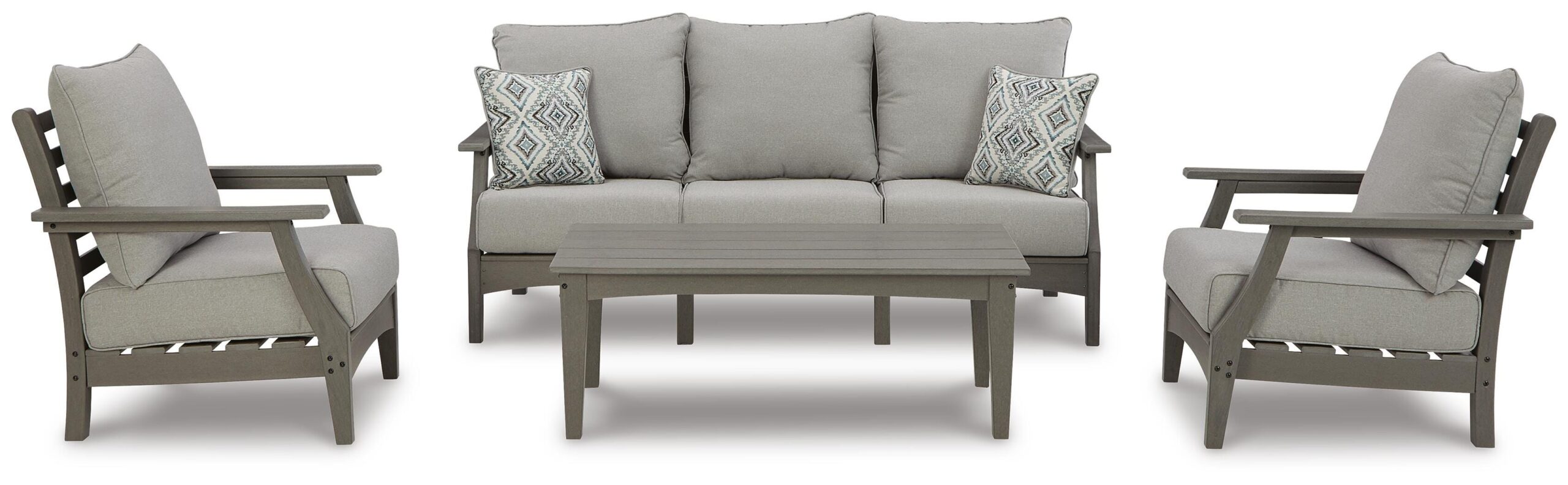28bbf9eeb0089c425ede0d0dd7309e70 Visola Outdoor Sofa, 2 Lounge Chairs and Coffee Table - Image 1